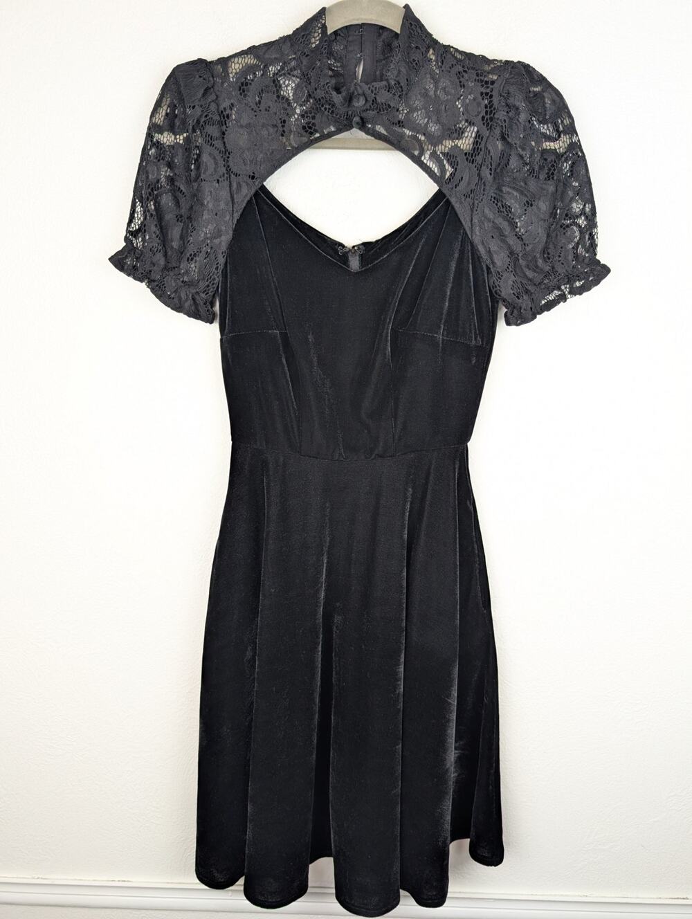 Collectif London Dress Velvet Lace Collar Whimsigoth Fairy Grunge Black Size XXS